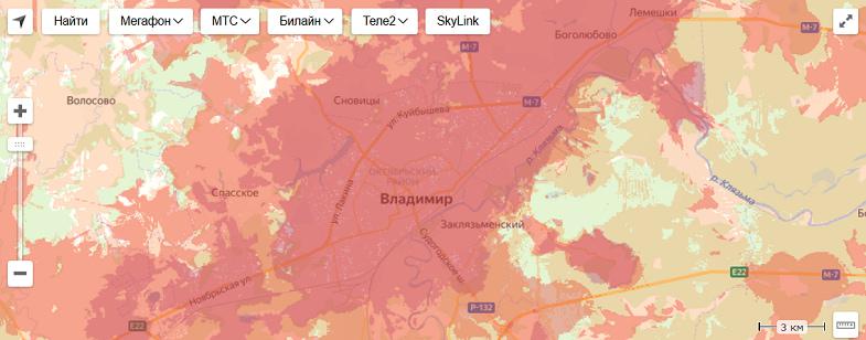 Сравнение карт покрытия операторов мобильной связи