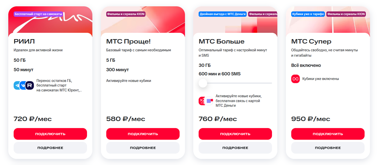Актуальные тарифы оператора МТС